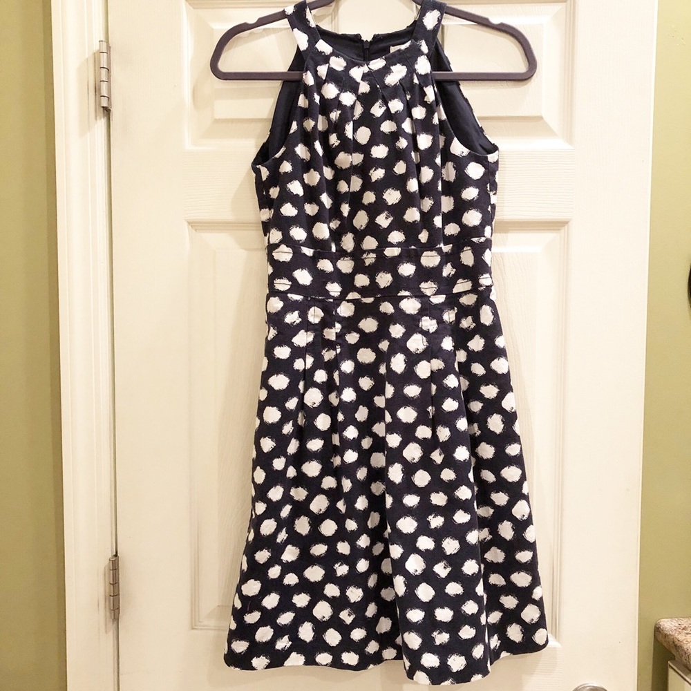 LOFT Halter-Neck Navy/White Dots Sleeveless Dress